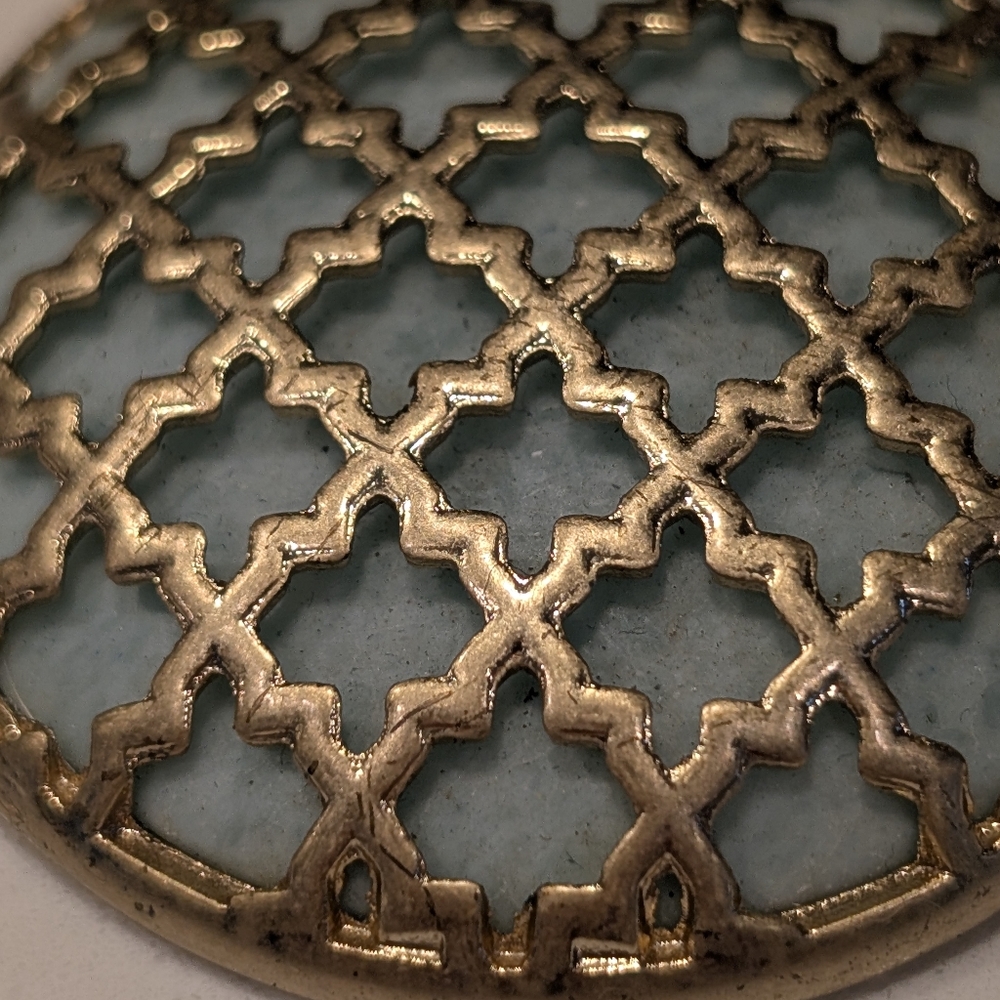 Vintage Kiam Gold Boho Festival Dome Pendant Pale Blue - Picture 2 of 3